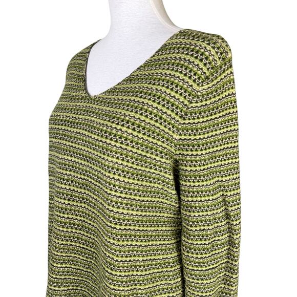 Christopher & Banks Retro Green & Tan Chunky Knit Cotton V-neck Pullover Sweater - Picture 6 of 13